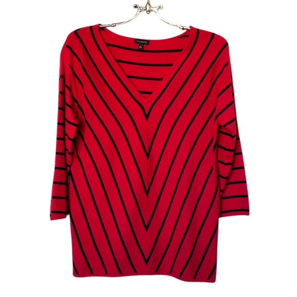 Talbots V-Neck Chevron Bias‎ Stripes Sweater Apple Red Black Size M - Picture 2 of 13